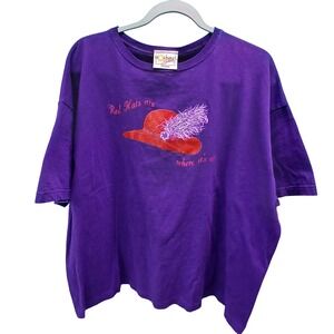 Morning Sun Red Hat Society Graphic T-Shirt 2X Purple Vintage Style Cotton Tee